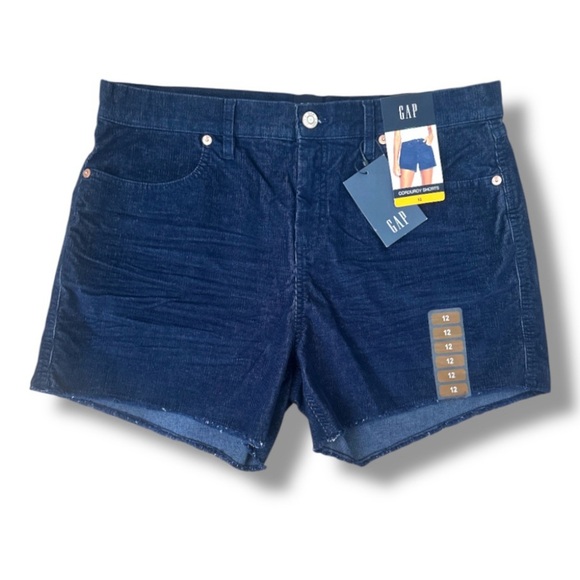 NWT Gap Navy Blue High Rise Corduroy Shorts Women's Size 12 Stretch Raw Hem - Picture 2 of 14
